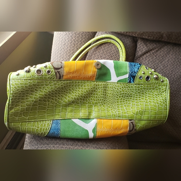 Patchwork multi texture Lime green pink leopard great condition handbag - Picture 8 of 15